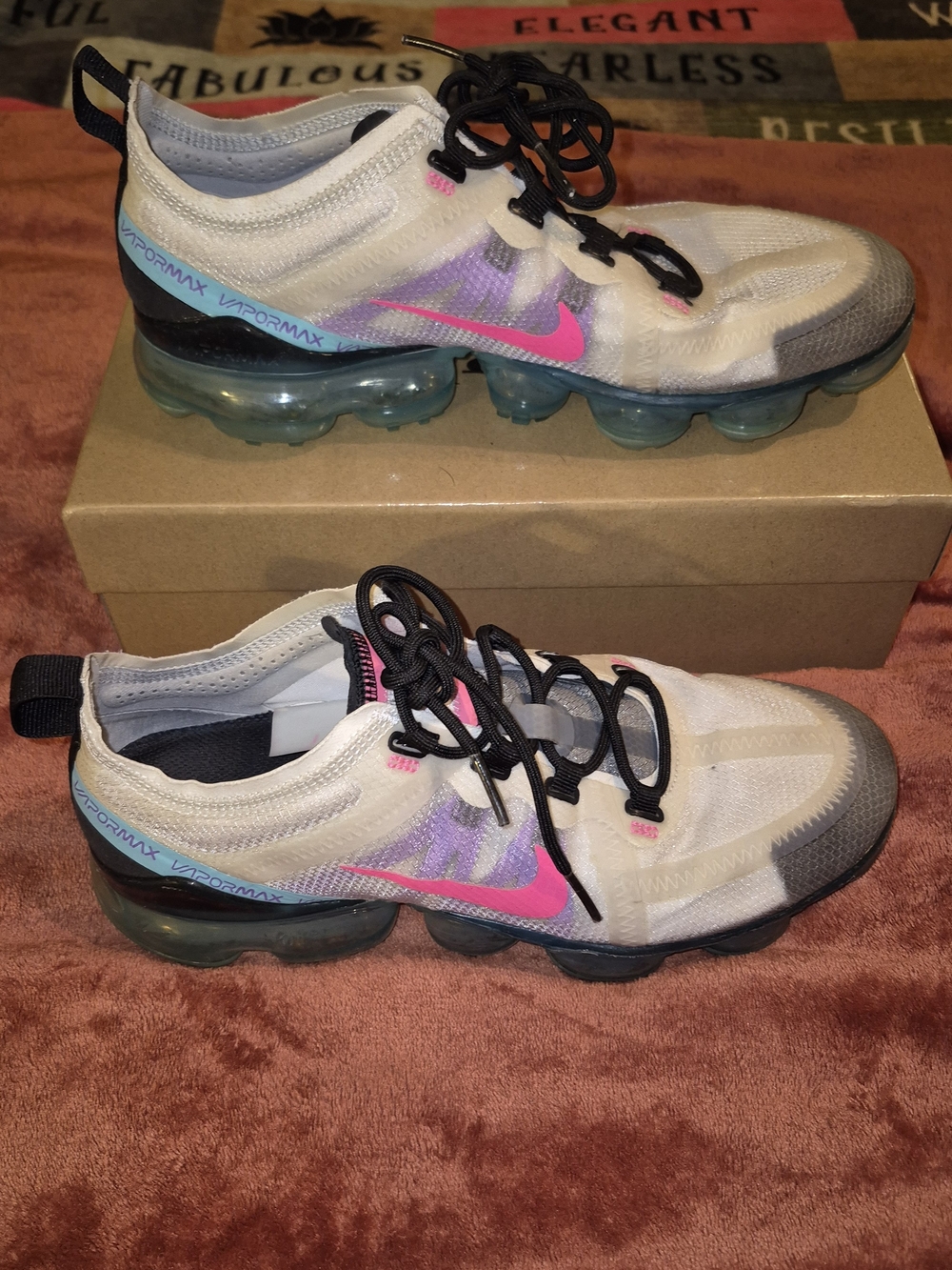 Nike Kids VaporMax Sneakers in White, Pink and Teal